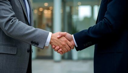 Two businessmen shake hands before discussing business