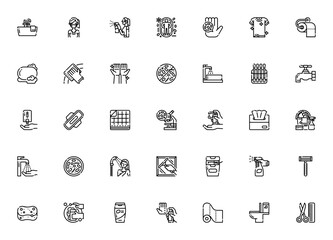 Hygiene icon set. Vector illustration pack. Minimal ine icons including bathtu, face mask, soap, hand wahing, sanitizer, protectio, bacteria and more.