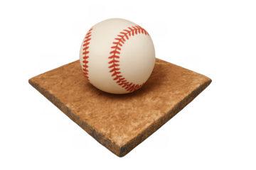 Baseball resting on first base, representing sports, success, teamwork, and competition with transparent background