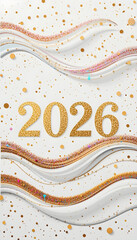 Gold 2026 numbers with flowing abstract waves and confetti year new year mobile Wallpaper