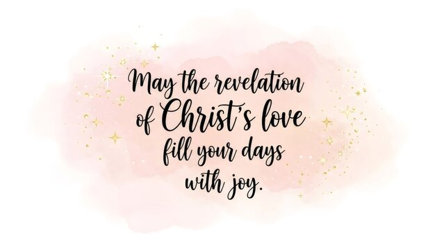 May the revelation of Christs love fill your days with joy, a calligraphy text with golden sparkles on a pink watercolor background, an Epiphany greeting card