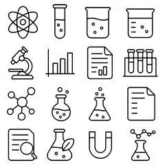 Science Icons: A collection of meticulously crafted line icons representing the essence of scientific exploration and discovery.