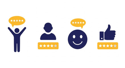 Customer Feedback Icons Representing Satisfaction and Positive Reviews with Star Ratings