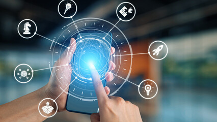 Innovation icons show creativity, teamwork, and project development. Innovation helps organizations design solutions, build strategy, and grow with new business opportunities. Gist