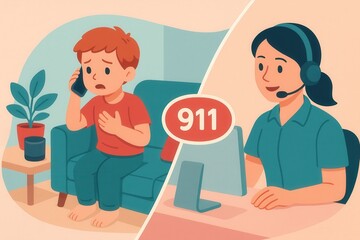 Concerned Child Seeking Emergency Help via Phone Call Expressing Urgency and Vulnerability in Critical Moment of Crisis Communication with 911 Operator