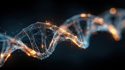 Abstract glowing dna helix structure with digital connections