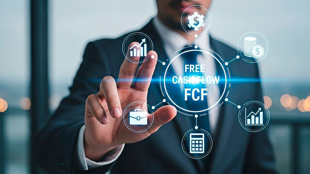 A business person using free cash flow for financial and economic concept.