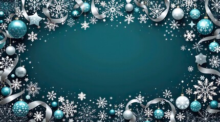 Elegant Teal and Silver Christmas Ornament Border in Minimal Vector Style