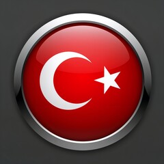 Glossy round icon, national flag of turkey, crescent star