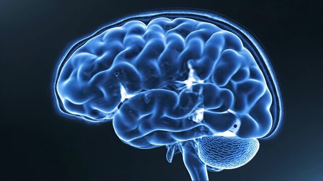 Three dimensional render of a human brain against a dark background