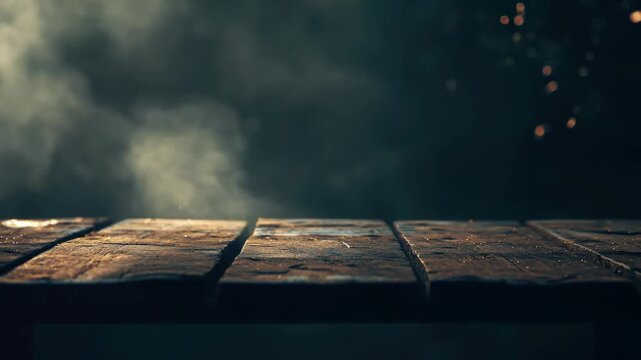 A narrow brick path leading into the foggy night. The mist and darkness give off a mysterious vibe.