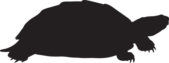 Turtle or tortoise black silhouette illustration isolated on a white background, slow moving reptile wildlife