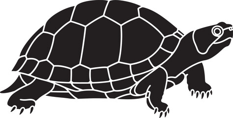 Stylized turtle silhouette vector illustration, side view of a crawling reptile with detailed shell design. graphic.