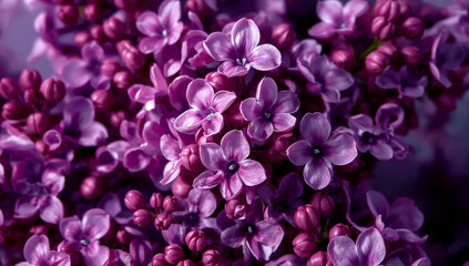 Close up dreamy purple lilac flowers with soft lighting