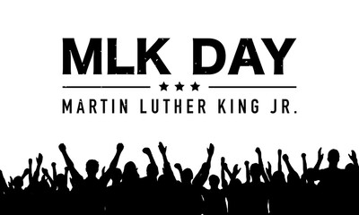 Silhouette of people raising their hands celebrating MLK Day.