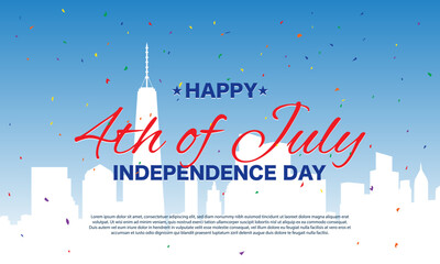 City silhouette with lots of colorful paper to celebrate 4th of July Independence Day.