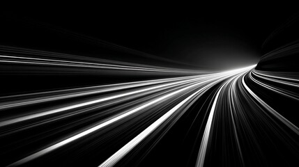 A mesmerizing abstract portrayal of light trails in a dark setting, symbolizing speed and motion through a minimalist lens that invites deep contemplation and imagination.