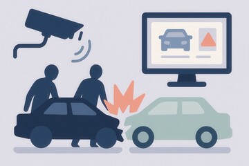 Surveillance intersection involving car accident scenario, security monitoring and digital analysis of collisions enhancing driving safety and risk assessment technology