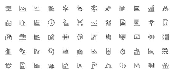 Infographic icon set. Analytics vector graphics collction. Includes symbols fo graph, diagram, bar chart statistics, hierarchy, nework, presentation and mor.