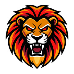 Angry Lion Mascot Logo with Red and Yellow Mane