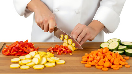 Chef slicing food on transparent background
