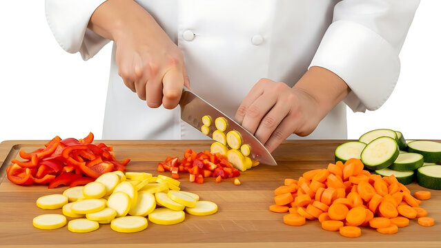 Chef slicing food on transparent background