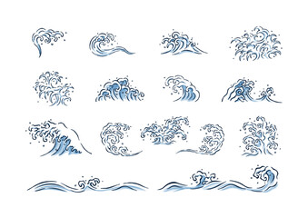 和風波模様ベクターセット01｜浮世絵風・水しぶきのイラスト集 © Studio Trinity
