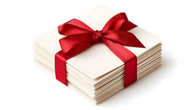 Stack of blank envelopes tied with a vibrant red ribbon, showcasing a festive presentation ideal for special occasions and celebrations, perfect for gift-giving or invitations
