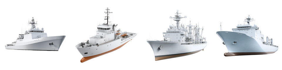 Naklejka premium Modern Naval Vessels Collection: Coast Guard Ships on White Background