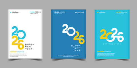 Fototapeta premium 2026 Happy new year colorful business cover background with typography style.suitable for presentation,calendar,poster,greeting card,annual report corporation design