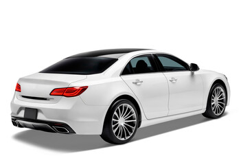 Fototapeta premium Rear View of Modern White Sedan Car on Isolated Background