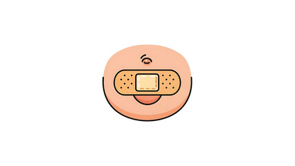 A simple cartoon illustration of a round face with a beige band-aid covering its mouth, suggesting silence or healing.