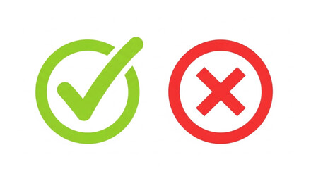 checkmark and cross icons symbolizing approval, completion, and rejection, indicating success or failure in a decision-making process