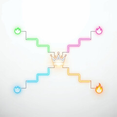 Glowing Routes to Success Illuminated Paths Leading to a Crown Symbolizing Achievement