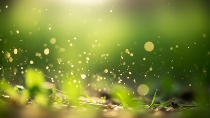 Bokeh Background Abstract nature scene with blurry lights and green grass for tranquil art