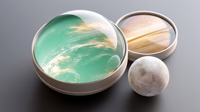 Planets in Glass Domes on Dark Surface