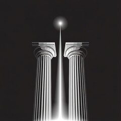 Dual Columns Illuminated on Deep Background, Architectural Elegance