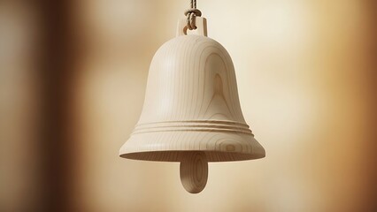 Elegant wooden bell hanging on a rope in a soft light environment
