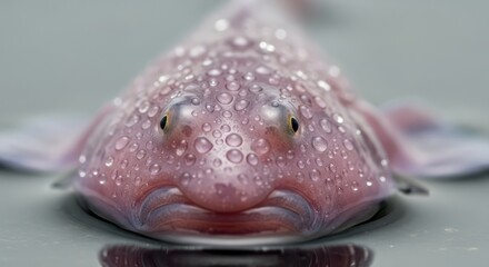 Macro Photograph Showcasing the Unique Texture and Fragile Beauty of a Blobfish Covered in Droplets