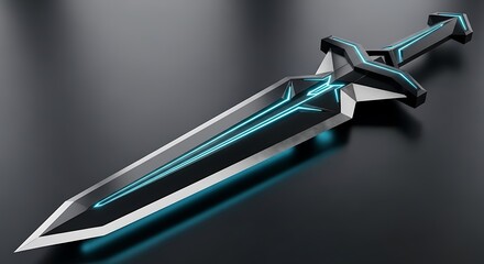 Futuristic Cyberpunk Sword with Electrifying Blue Accents on Dark Background