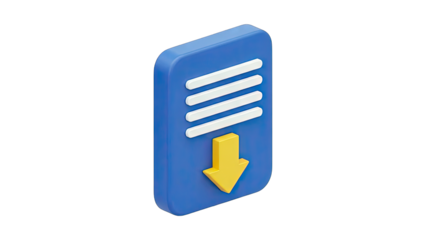 Blue Digital Document Icon With Yellow Down Arrow Indicating Download On Transparent Background 3D Render