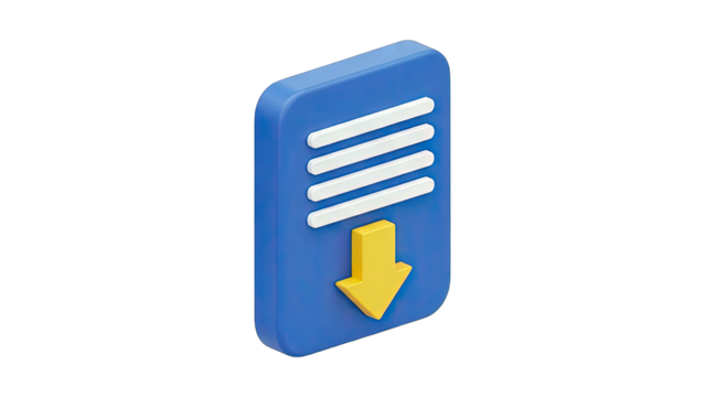 Blue Digital Document Icon With Yellow Down Arrow Indicating Download On Transparent Background 3D Render