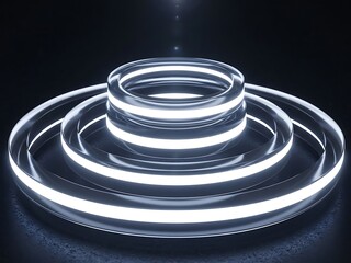 Illuminated Round Display Stand with Concentric Rings on a Dark Backdrop