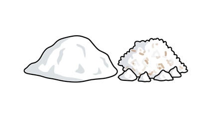 Two Piles of White Granular Material Fine Powder vs Coarse Crystals sweet dessert indonesian food putu bambu traditional