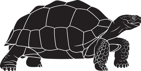 Silhouette vector illustration of a tortoise, showcasing its strong shell and ancient reptilian form, isolated.