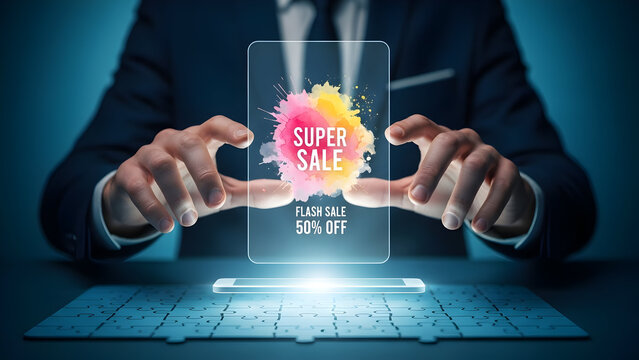 Super Sale Flash Sale Promotion on Futuristic Digital Device - Powered by Adobe