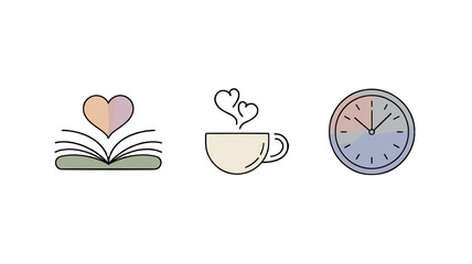 A collection of three cute and clean icons representing different concepts.