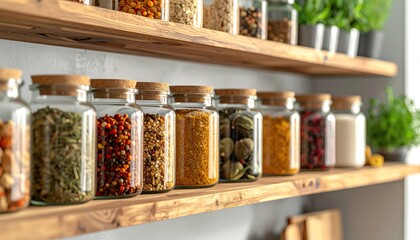 Spice rack with kitchen.