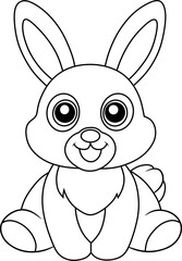 Adorable bunny with long ears and big eyes, designed as a simple and fun coloring page for kids.