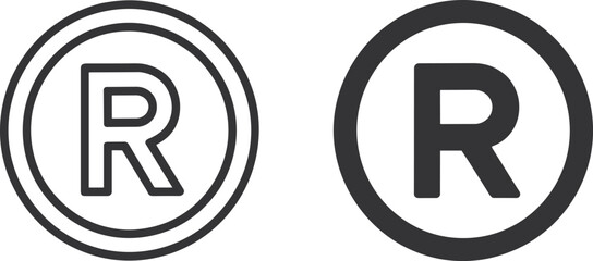 Trademark registered symbol vector illustration, black and white registered mark icons, intellectual property protection sign, copyright branding design element, legal rights